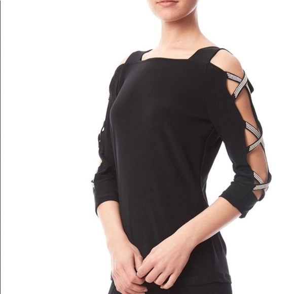 Joseph Ribkoff Black Long Sleeve Top with Cutout Details - Picture 2 of 7